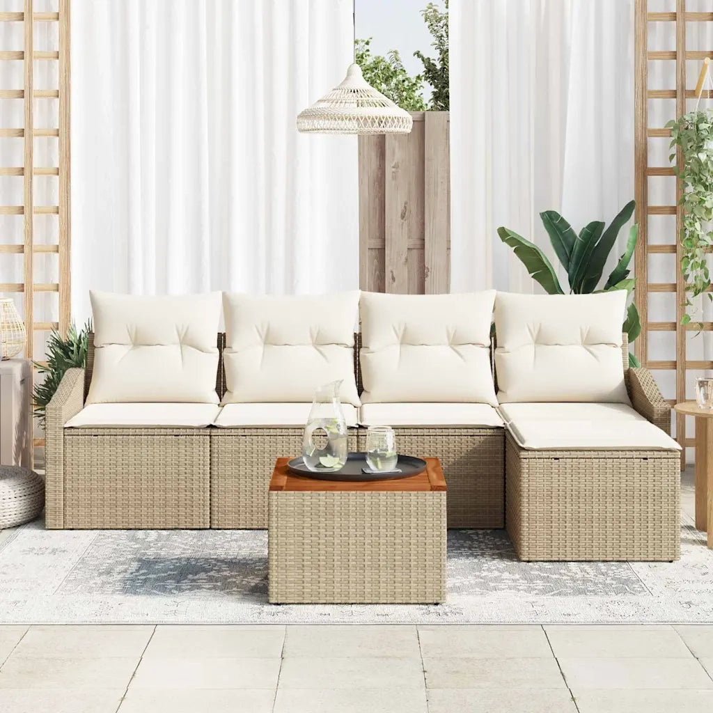Set Divano da Giardino 6 pcs Beige e Crema polyrattan 3356489