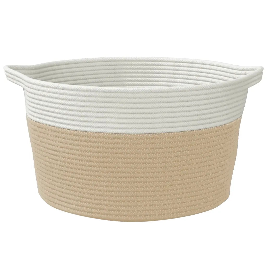Cestino Portaoggetti Beige e Bianco Ã˜40x25 cm in Cotone