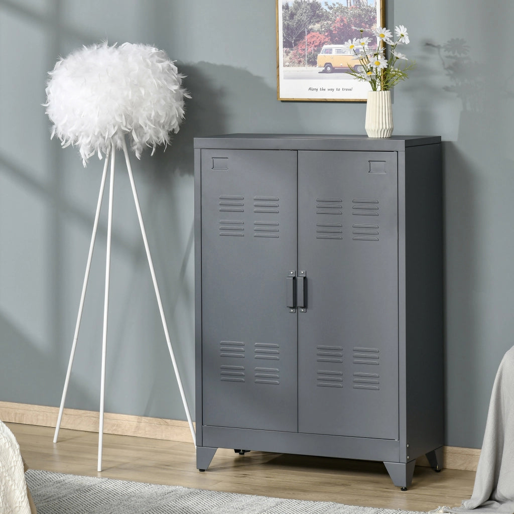 Armadietto Metallico a 2 Ante in Stile Industriale per Casa e Garage, 75x33x110 cm, Grigio