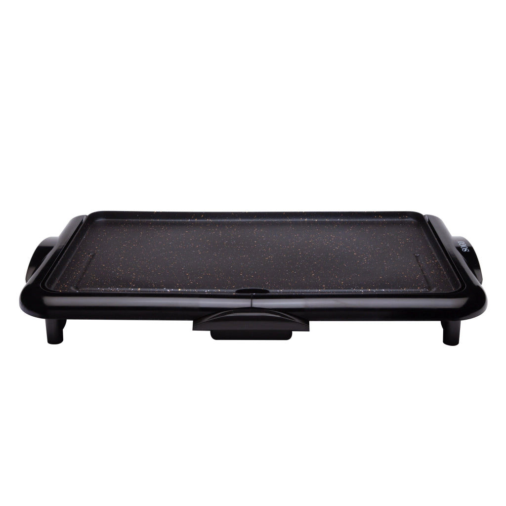 SOGO Piastra Elettrica 46x26cm Rivestimento in Pietra, Antiaderente, Termostato Regolabile, 2000W per Carne, Pesce e Verdure