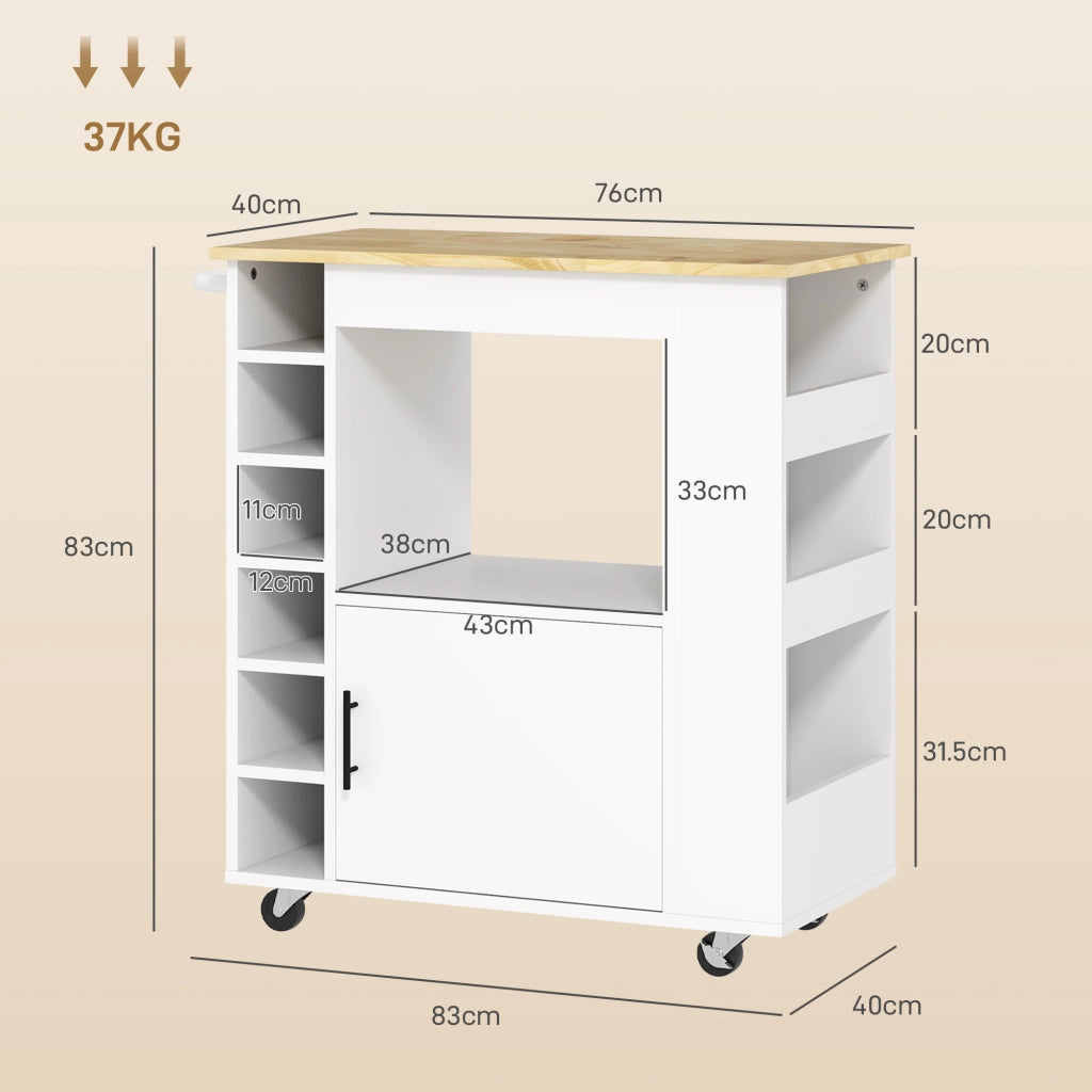Carrello da Cucina con 1 Anta; 1 Vano Aperto; 3 Ripiani Laterali; 6 Portabottiglie e Portaasciugamani; 83x40x83 cm