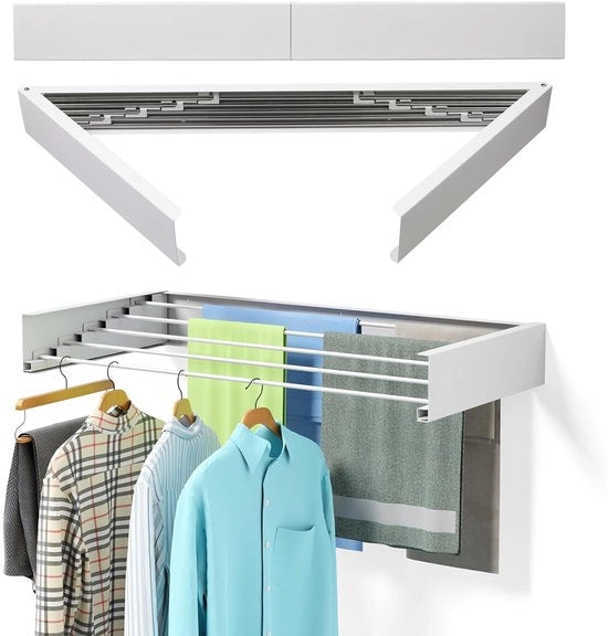Wandgemonteatore per asciugare, 80cm estensibile, asciugamano a parete RVS pieghevole, corda da asciugare a parete pieghevole bianca, carico di 50 kg, per uso interno ed esterno, balcone