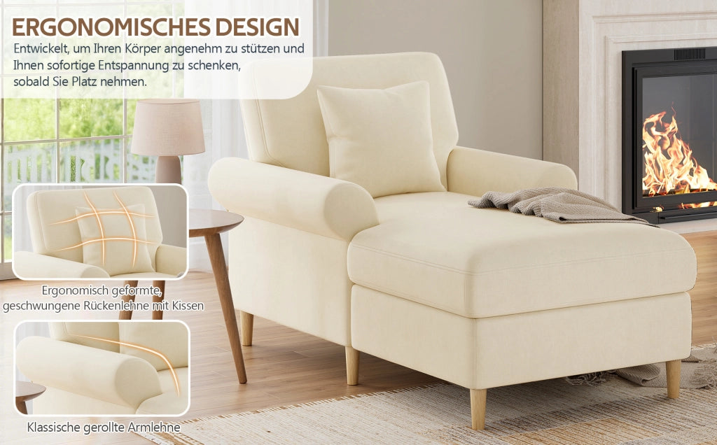 Poltrona Relax in Velluto Beige 133x87x90 cm con Cuscino Rimovibile e Struttura Robusta