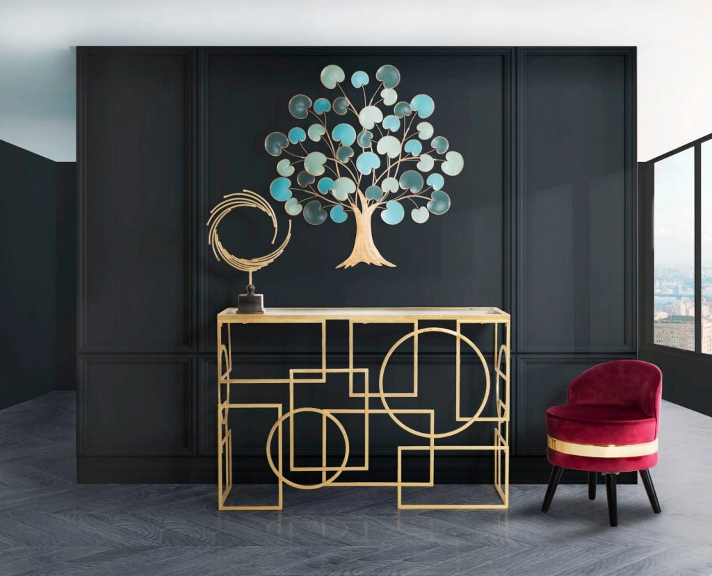 Console Marie 120x41x81 cm in Ferro e Vetro Oro e Nero