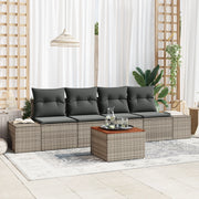 Set di divani da giardino 5 pezzi con cuscini grigi in polirattan e acacia