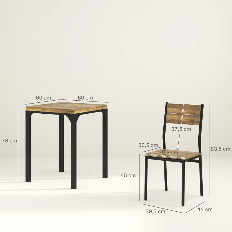 Tavolo da pranzo per 2 persone con 2 sedie, struttura in MDF e metallo, stile rustico, per cucina e sala da pranzo