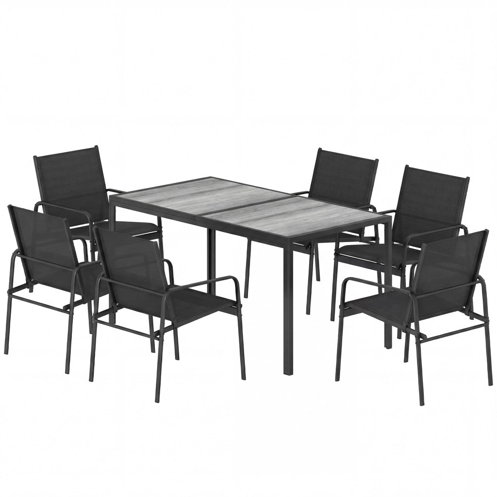 Set Giardino Sedia e Tavolo 6 Posti ¨C zephmum ¨C Legno e Acciaio Nero 150x80cm