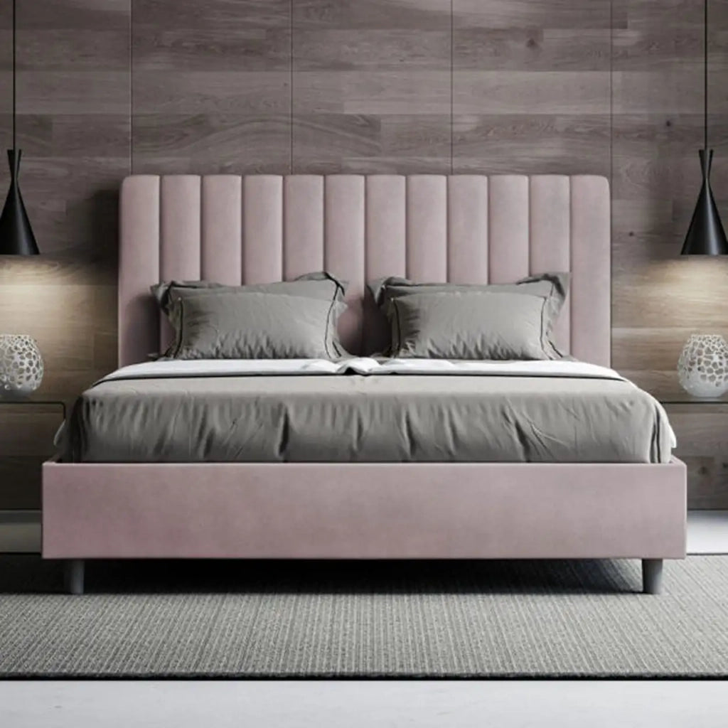 Letto matrimoniale senza rete imbottito 160x210 microfibra glicine Agueda