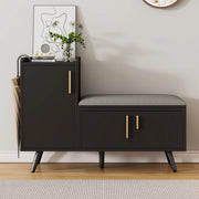 Panca scarpiera con seduta imbottita nera 100x34x68,5 cm in truciolare con ripiani regolabili e 3 ante