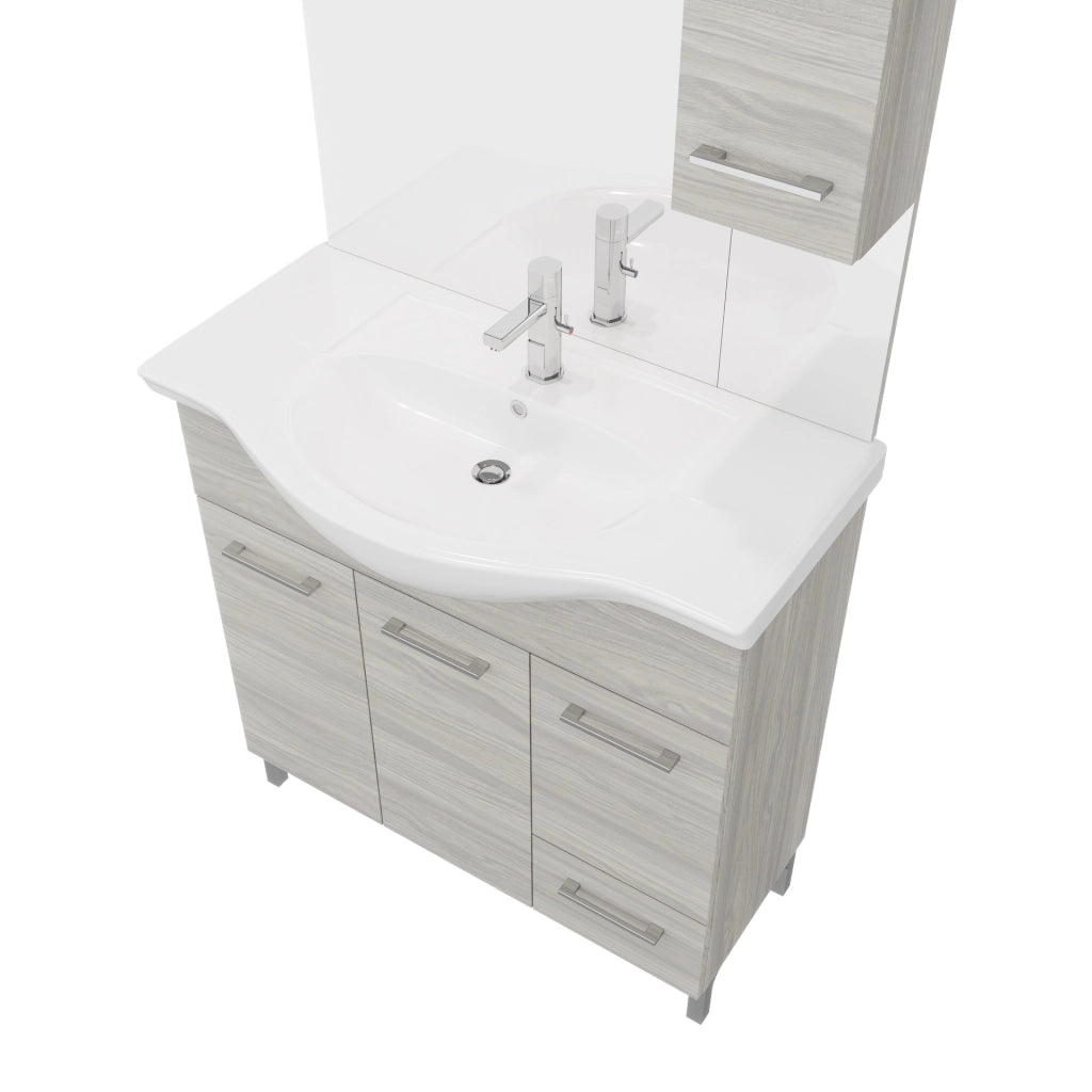 Composizione da bagno 3 ante da 105cm con lavabo e specchiera con pensile e luci a led