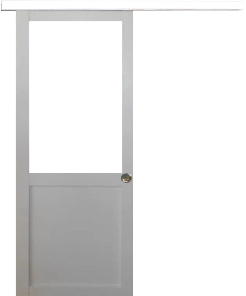 Porta scorrevole da officina bianca H204 x L83 senza montante + binario in alluminio bianco e 2 gusci