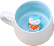 Vaso da Caffè 3D - Immagine di Uccello - Ceramica a Mano - Ideale per Tutti i Bevande - Bianco con Stampato