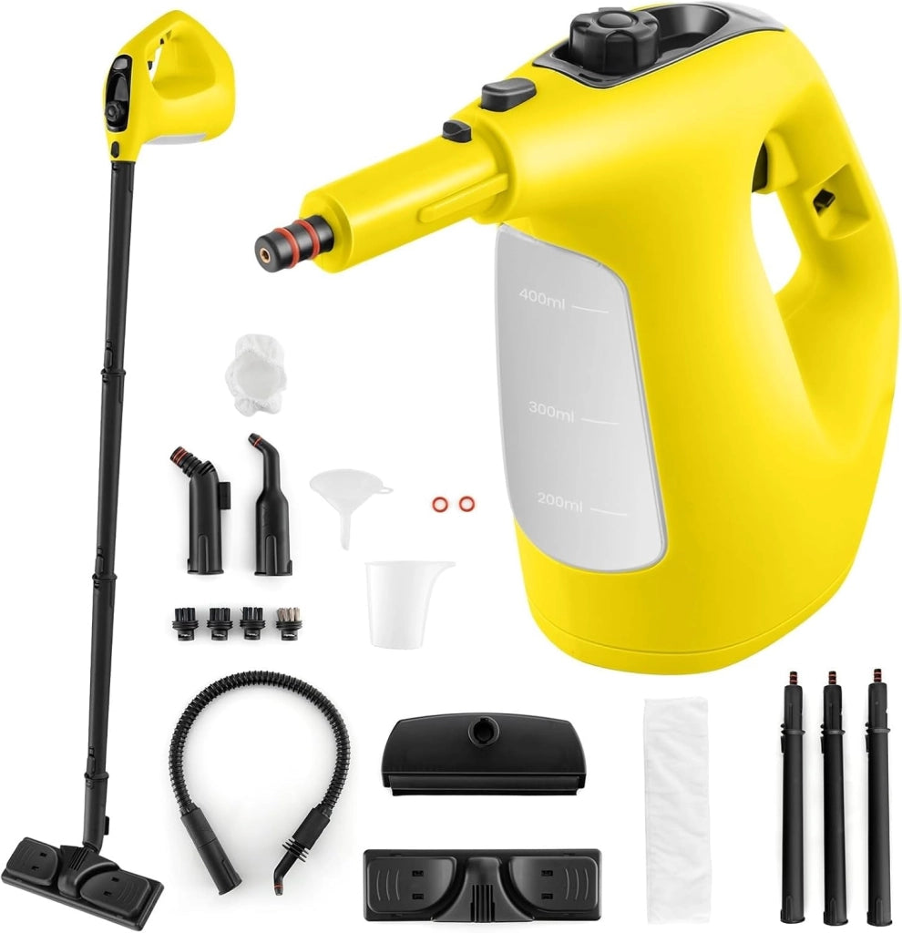 1500W Pulitore a Vapore Portatile, Macchina a Vapore con Serbatoio d'Acqua da 400 ml Blocco per Bambini e Kit di Accessori da 14 Pezzi, 33x13x24,5 cm (Blu)