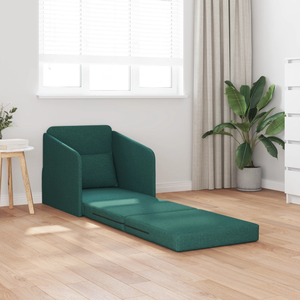 Sofa Letto da Terra 2-in-1 Verde Scuro 65x80x83 cm Tessuto