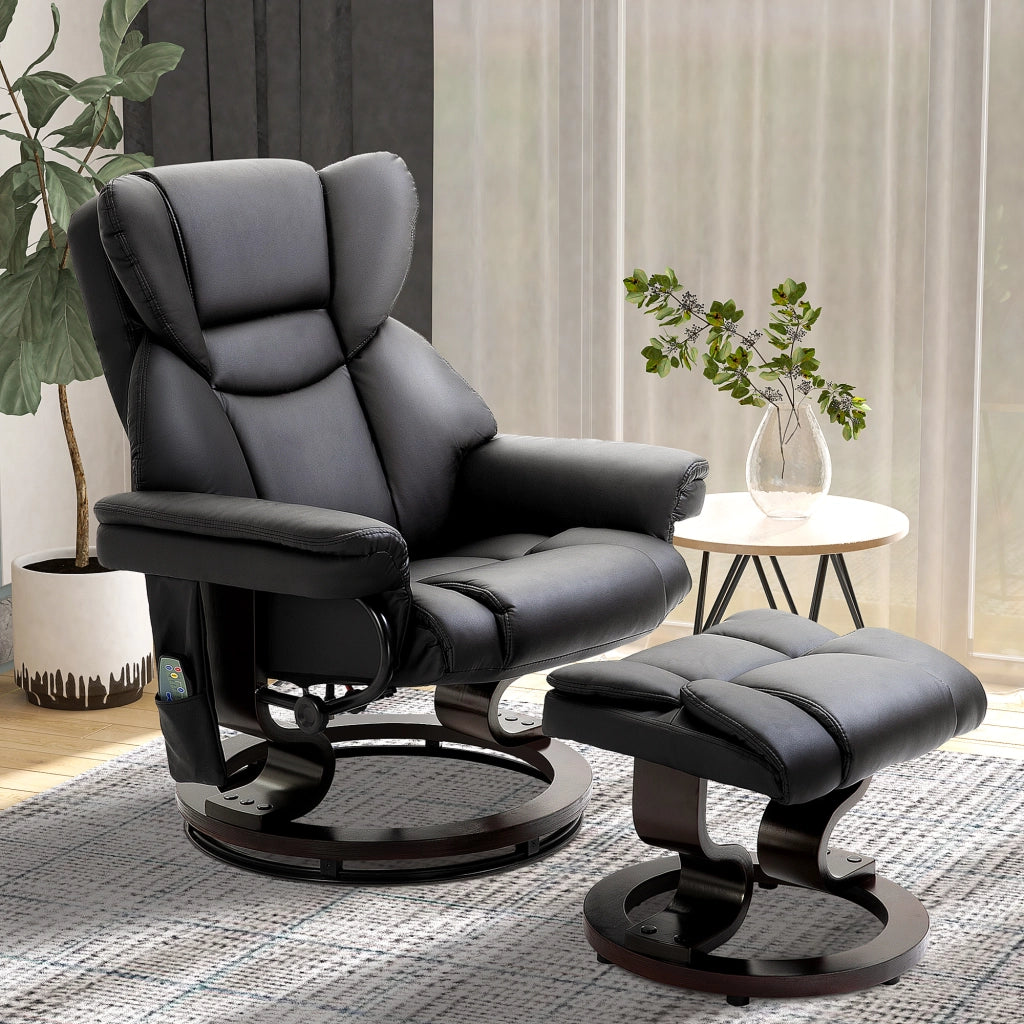 Poltrona Relax Reclinabile Massaggiante con Poggiapiedi ¨C Xylo ¨C Tessuto Nero Girevole 360¡ã