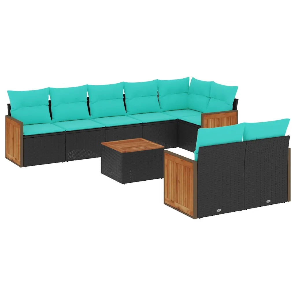 Set Divani da Giardino 9 pz con Cuscini Nero in Polyrattan 3227835