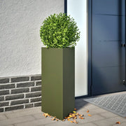 Fioriera-Vaso-Contenitore per Piante Verde Oliva Triangolare 40x34,5x70 cm in Acciaio