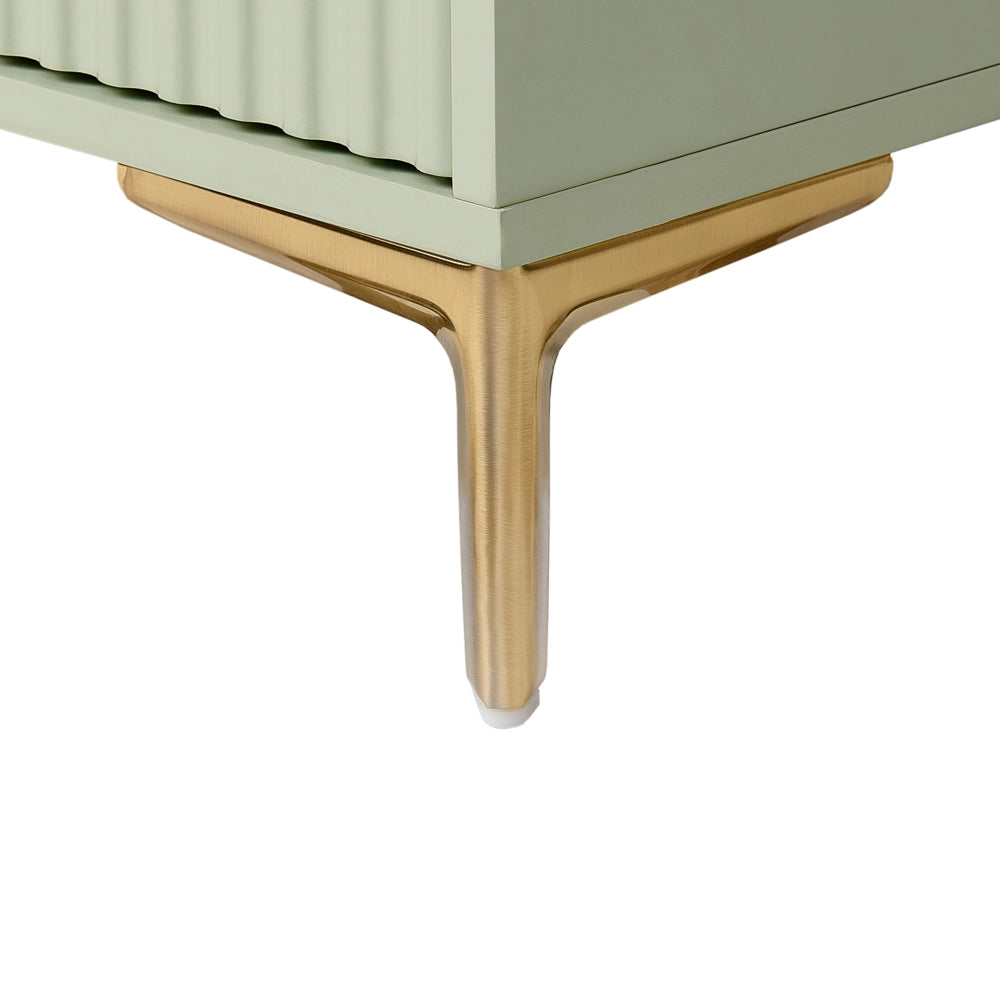 Cassettiera Verde MDF 6 Cassetti Gambe in Metallo Maniglie Fronti Scanalati Design Moderno Camera da Letto Soggiorno