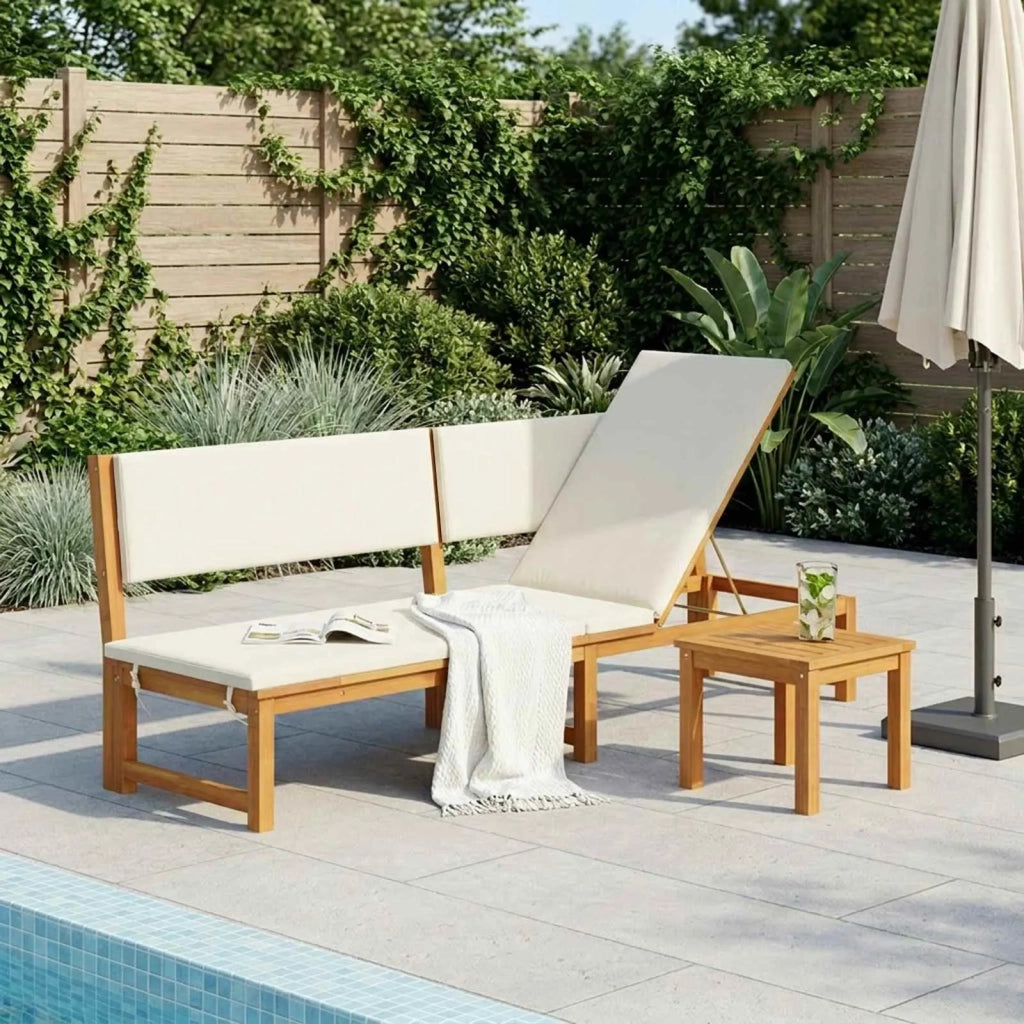 Lettino da Lettino sole | Sdraio da giardino | Lettino da sole con cuscino Olio Naturale 200 x 57 x 75cm