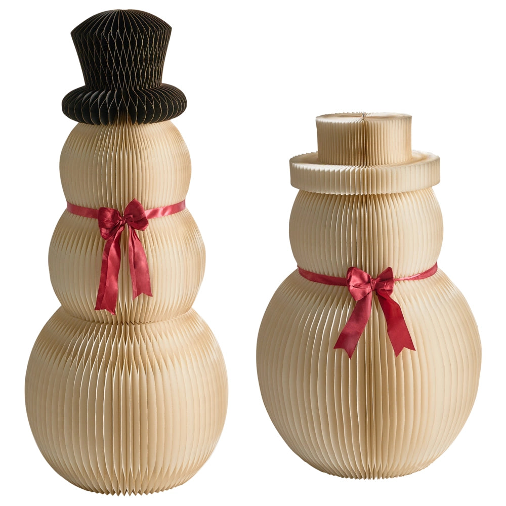 Set di 2 statuine natalizie Pupazzo di neve Beige Carta a nido d'ape Effetto 3D Stile Origami Motivo festivo