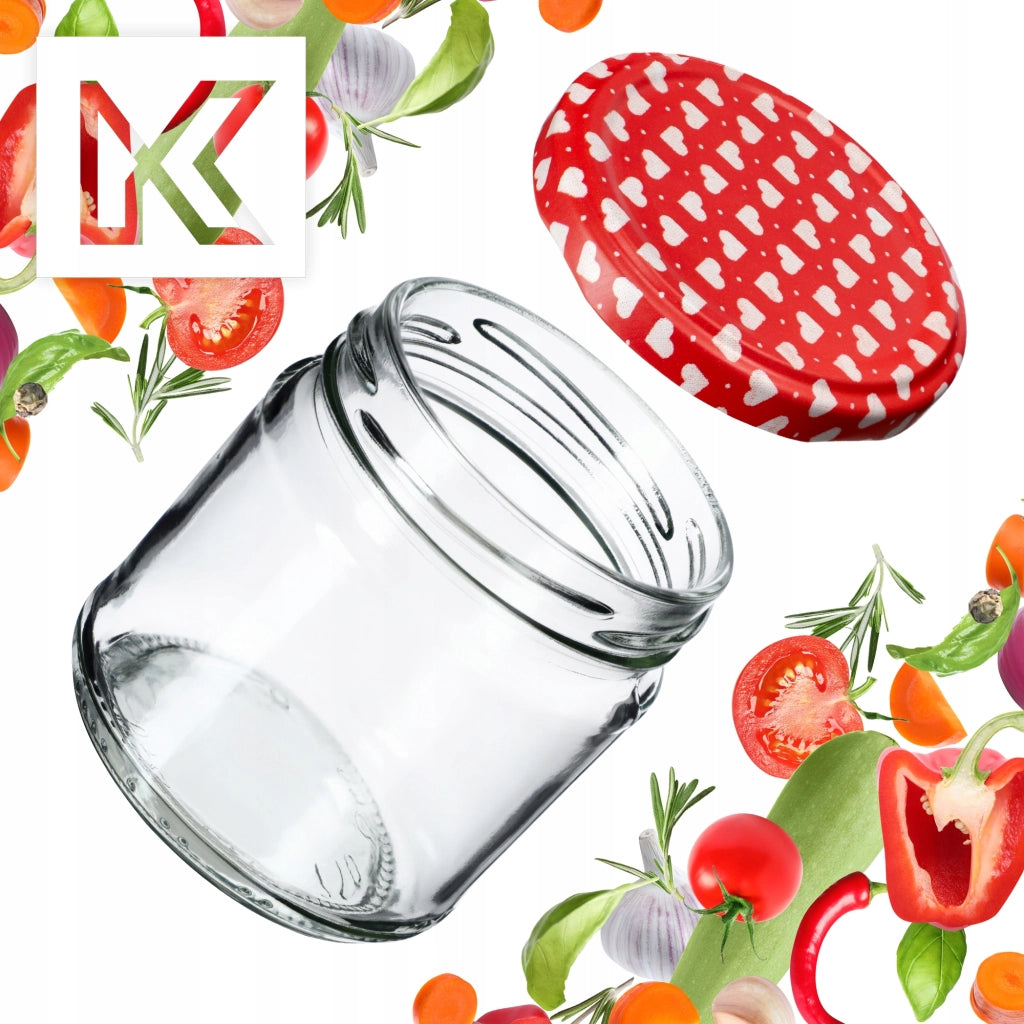 Barattoli per conserve KADAX Lerma 200 ml 50 pezzi 66 mm + coperchi "Cuori"