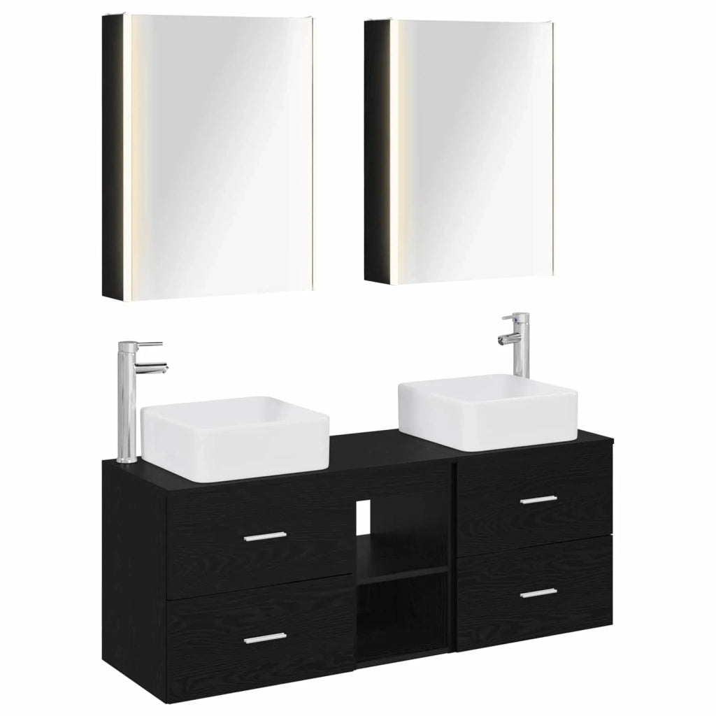 Set di mobili per il bagno 5 pcs Rovere Nero 3406768