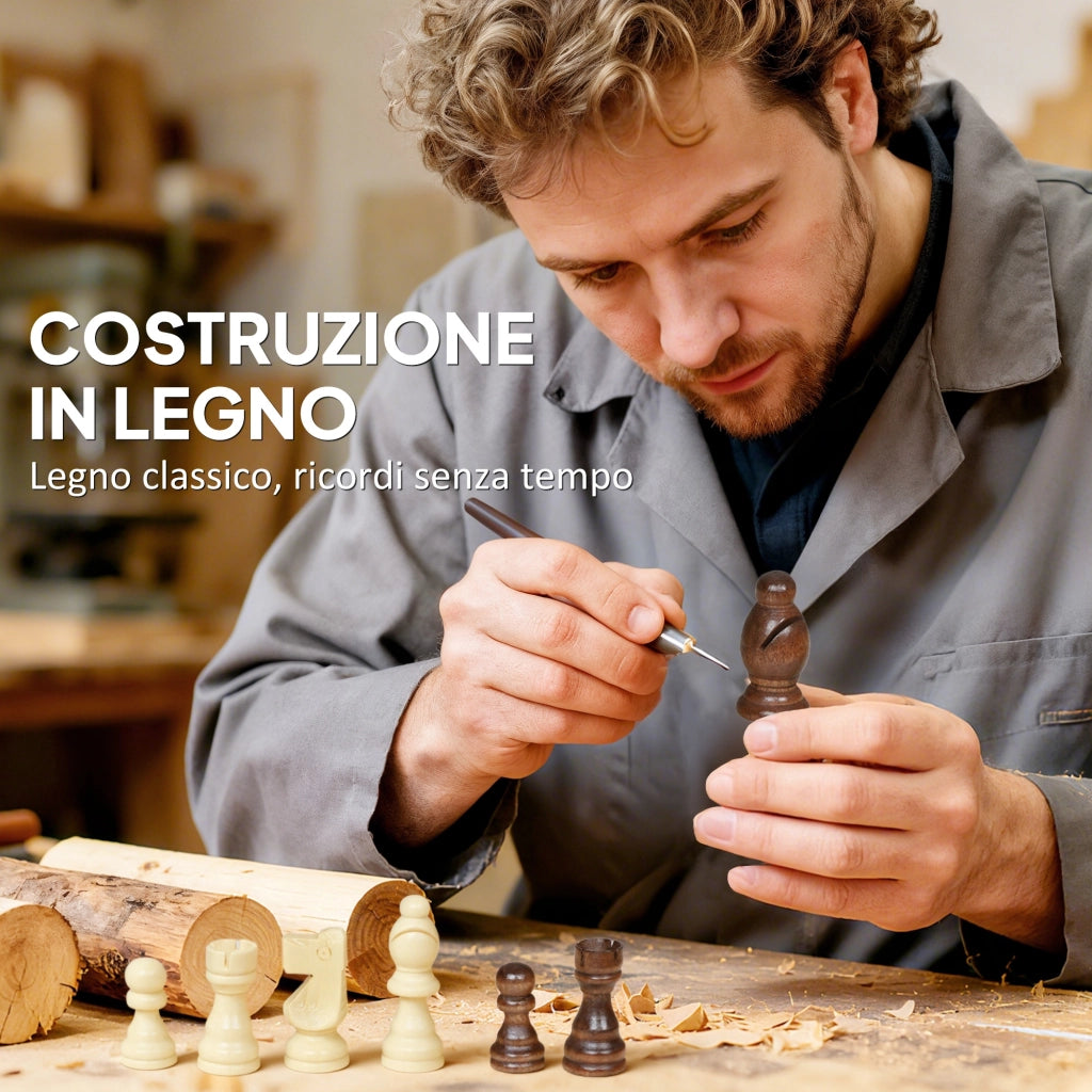 Tavolino Pieghevole Scacchi e Dama con Scomparti ¨C zephmum ¨C Legno e Metallo, Bianco e Nero, 38.5x38.5x2.8 cm