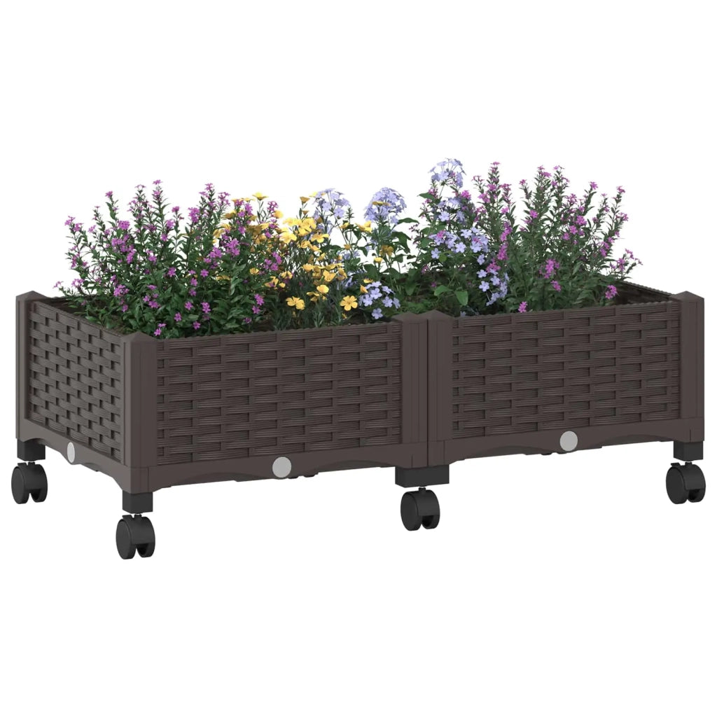 Vaso da Giardino con Ruote Marrone 80 x 40 x 29 cm PP 3422954