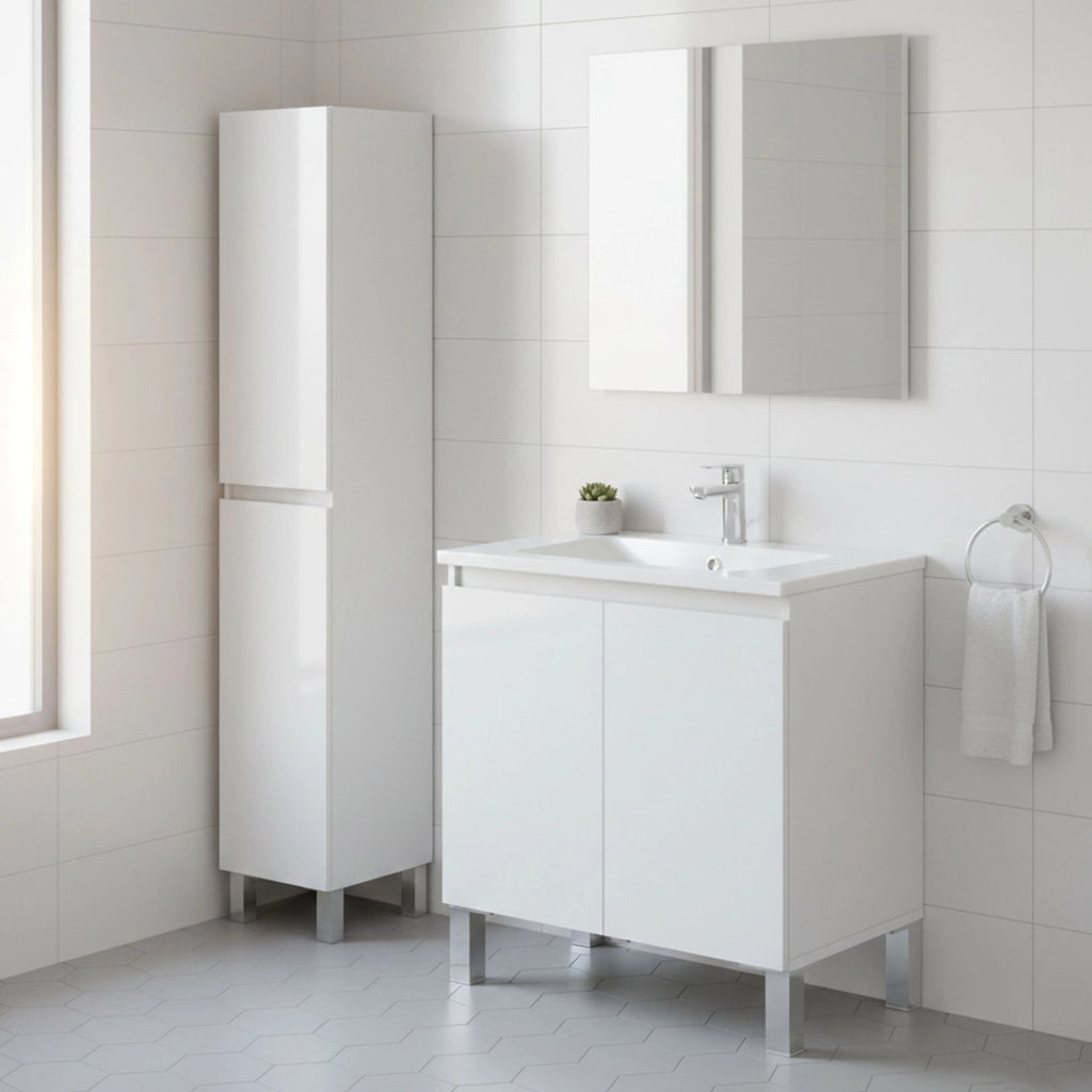 Vignolo, set Mobili Bagno 5 Ripiani, Bianco Lucido