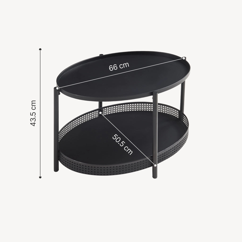 Tavolino da caffè Jäller con Doppio Ripiano e Bordi 66x51x44 cm Nero [en.casa]
