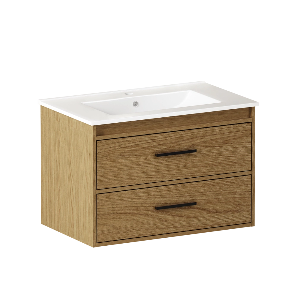 Mobile bagno 75 cm in quercia chiara con 2 cassetti e ampio spazio contenitivo