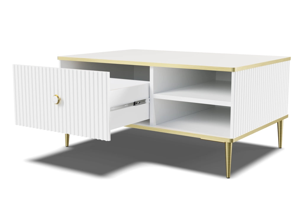 TAVOLINO PETRA 90x60 BIANCO OPACO GAMBE ORO