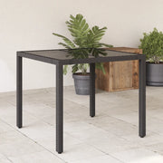 Tavolo da Giardino Piano in Vetro Nero 90x90x75 cm Polyrattan 365586