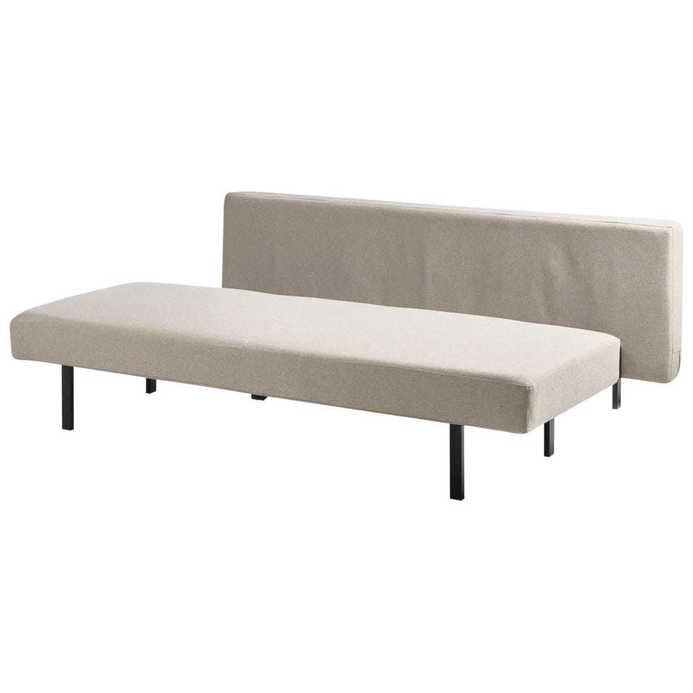 Divano letto beige Rivestimento in tessuto nero Gambe in ferro Funzione letto Cuscini dello schienale senza braccioli con fodere sfoderabili
