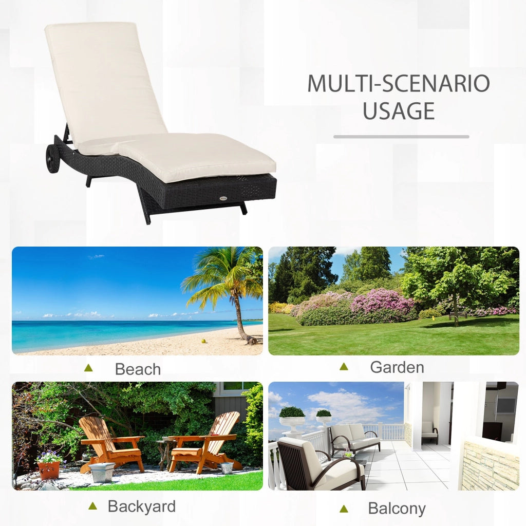 Lettino Prendisole da Giardino con Schienale Regolabile e Cuscino 207x70x70 cm in Rattan PE Nero
