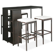 Set da bar da giardino 5 pezzi e cuscini in resina intrecciata marrone 02_0014503