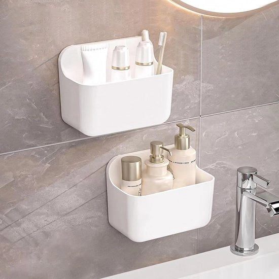 Pannello doccia senza forare - 2 pezzi di fissaggio alla parete in plastica - Organizzatore di bagno - Sostegno shampoo e gel doccia - Cassa doccia senza forare - Bianco - Per bagno cucina - Piccola cassetta