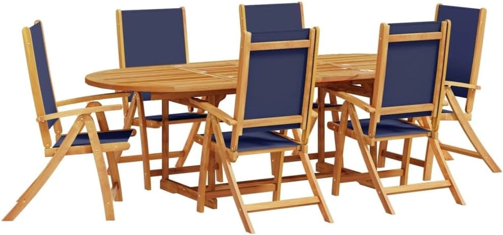 Set da pranzo da giardino 7 pezzi in legno massello di acacia e textilene, set tavolo e sedie da giardino, tavolo terrazza esterna e sedie, set terrazza, mobili da giardino esterno - 3279304