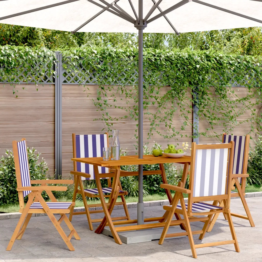 Sedie da Giardino Reclinabili 4 pz | Sedie da Esterno Blu e Bianco Tessuto e Legno