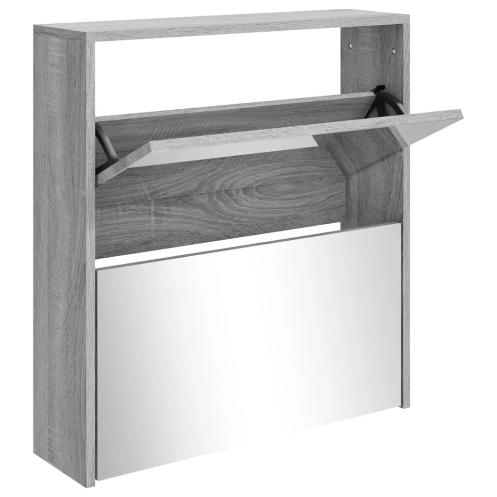 Scarpiera mobiletto portascarpe mobile per ingresso/corridoio/soggiorno con specchio 2 ripiani rovere Sonoma 63 x 17 x 67 cm grigio 02_0021881