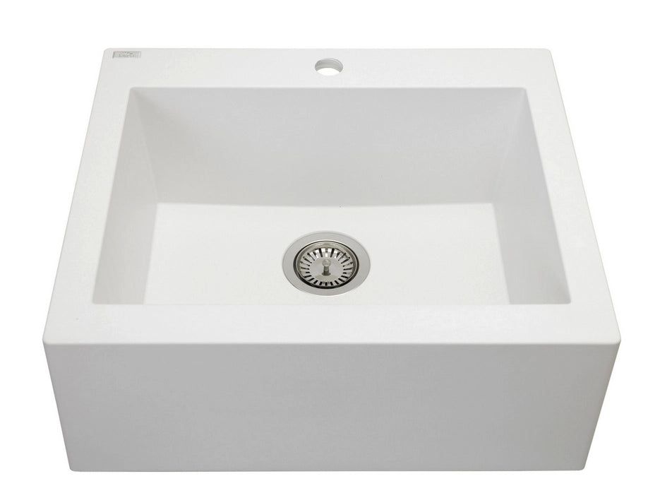 Lavello a vasca singola con grembiule – lavello ceramica 63×49 cm, sifone salvaspazio incluso