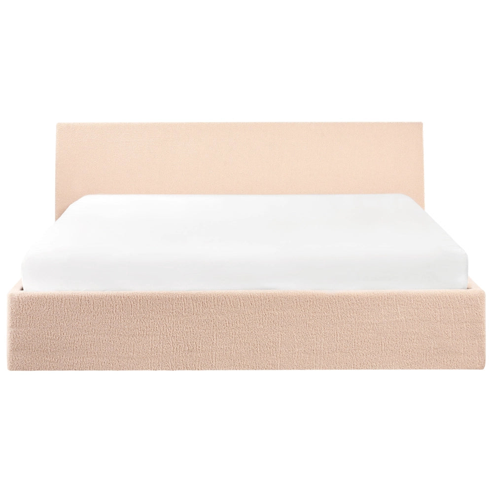 Letto imbottito in bouclé beige 180 x 200 cm con contenitore per testiera rialzata