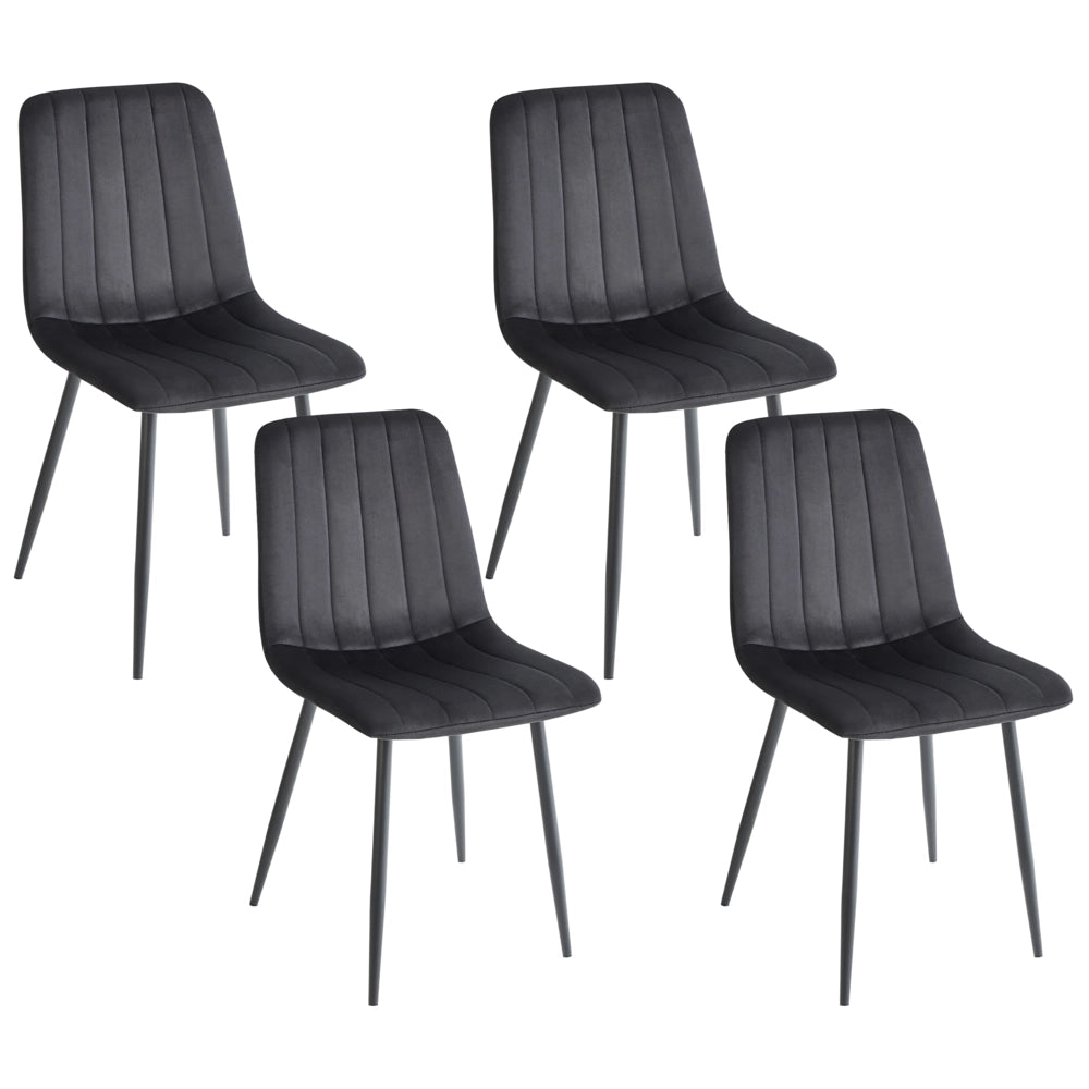 Set di 4 sedie da pranzo in velluto nero Gambe in ferro stile moderno
