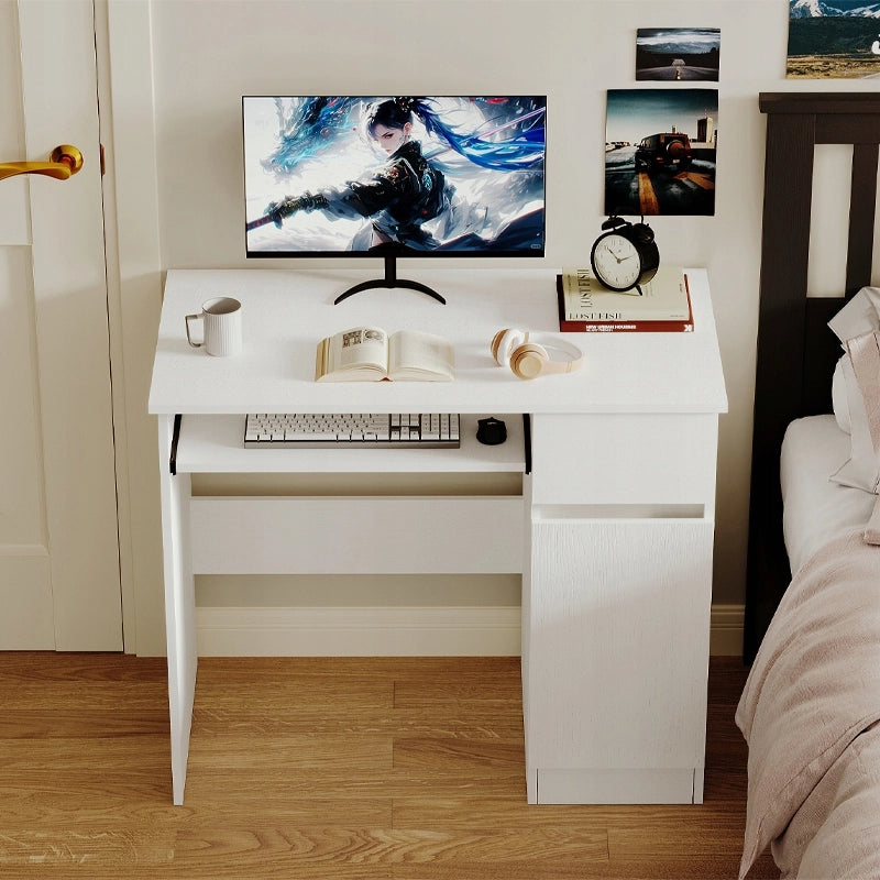 Scrivania per computer, tavolo bianco moderno per ragazzi con cassetto e ripiano