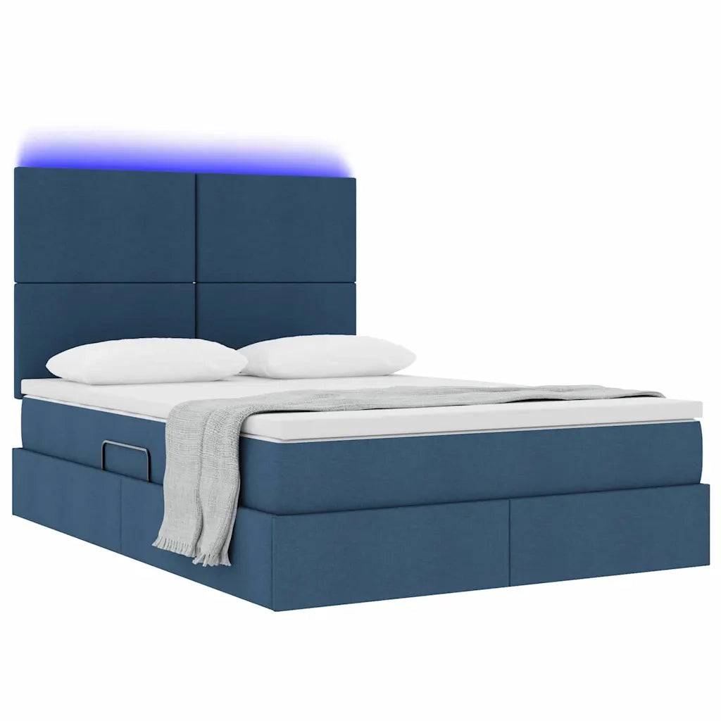 Letto con contenitore LED e materasso Blu 140 x 200 cm Tessuto