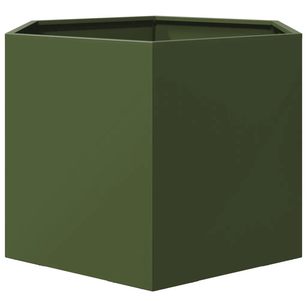 Fioriera da Giardino Verde Oliva Esagono 69x60x45 cm in Acciaio 851125