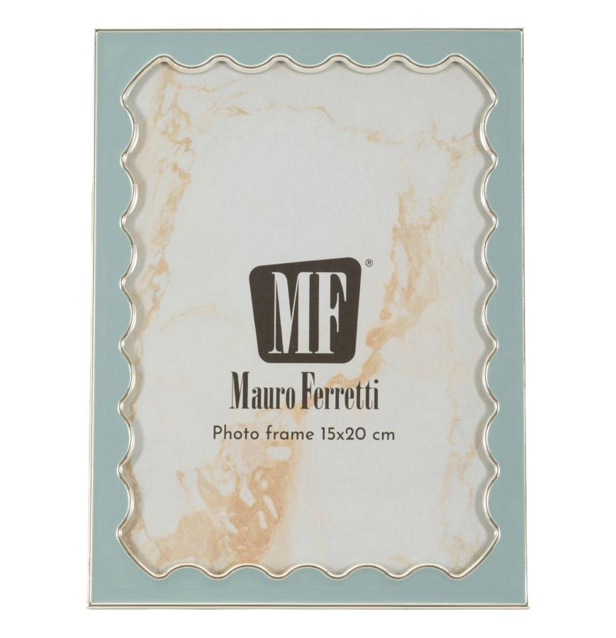 Cornice Juliette 14,9x1,3x29 cm in Zinco e Vetro Azzurro e Argento