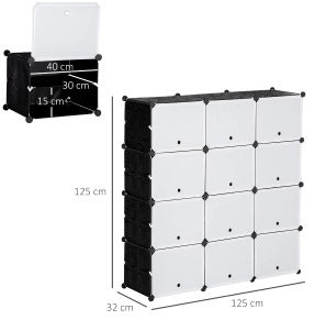 Scarpiera modulare a 12 cubi in plastica nera 125 x 32 x 125 cm