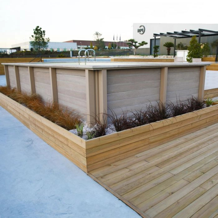 Kit Piscina Cemento Effetto Legno Naturalis Rettangolare 4,67 X 3,24 X H 1,40 M Con Filtrazione A Sabbia