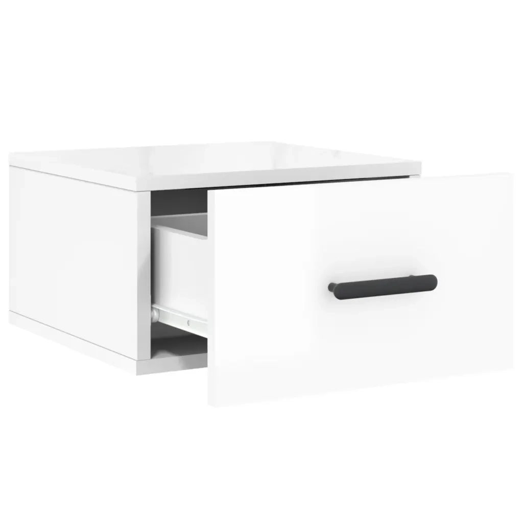 Set di 2 Comodini | Armadio da Notte | Mobiletto da notte a Muro Bianco Lucido 35x35x20 cm